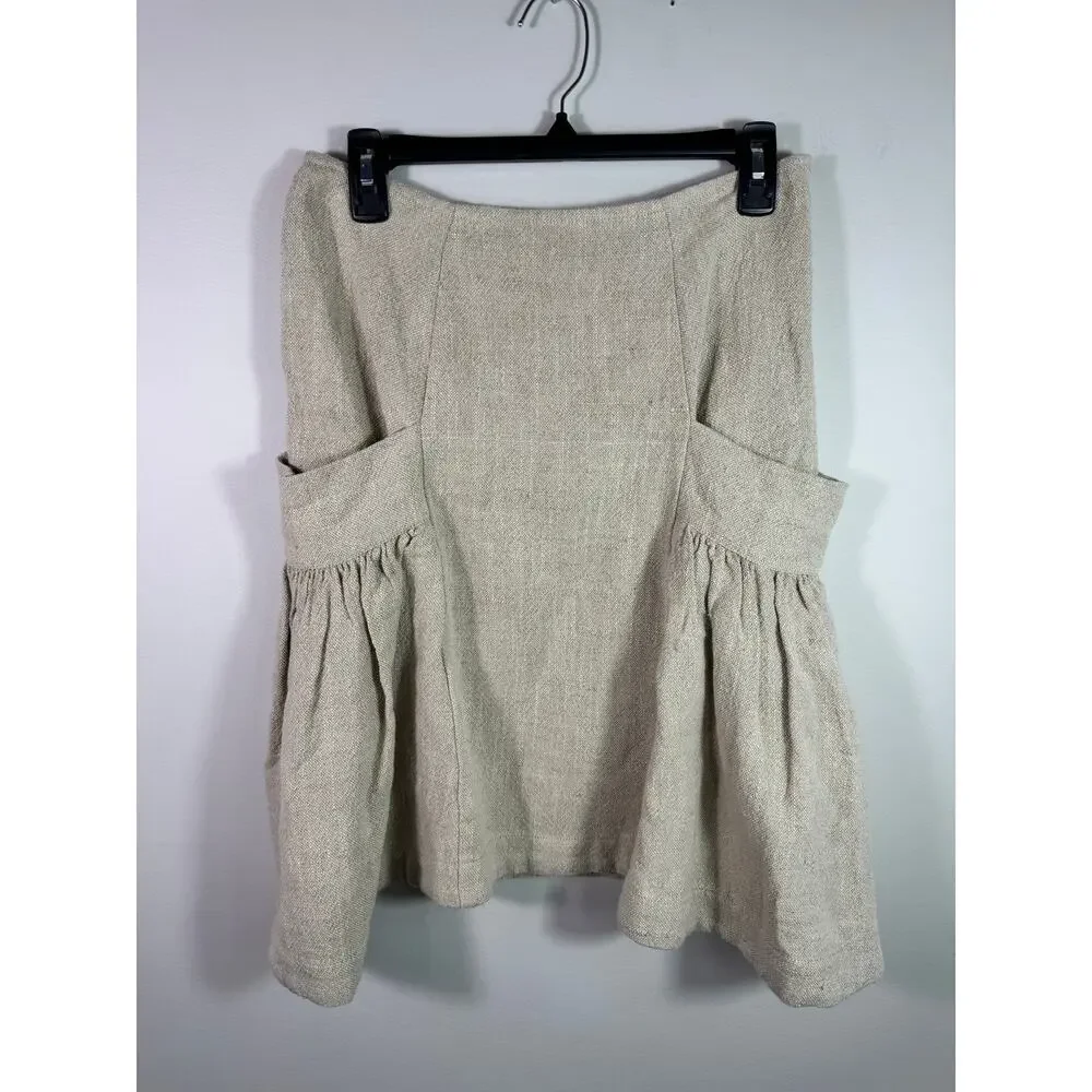 Free People Stansbury Midi Skirt Beige Lagenlook Boho Linen Size 2